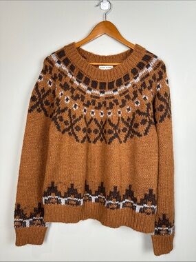 181. MOON RIVER fair aisle low wool sweater brown apres ski